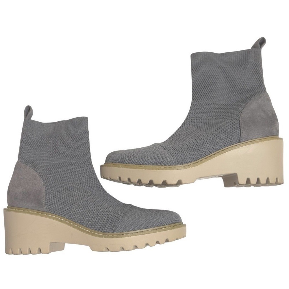 Nicole Miller Lele Sock Boot Women Grey Knit Lug Sole Edgy Urban Transitional 8
